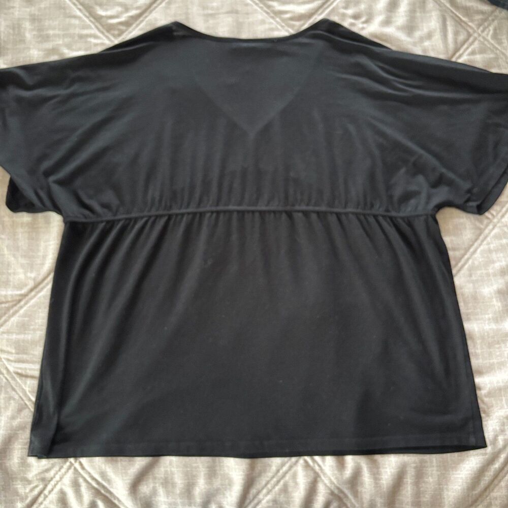 INC International Concepts: Black V-Neck Empire Waist Short Sleeve Top Size XL